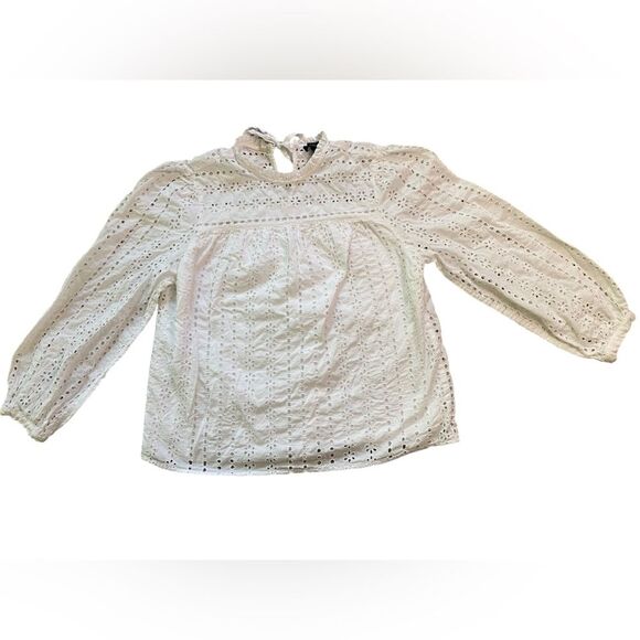 J. Crew White Eyelet Cotton Long Sleeve Tie Back Blouse - Picture 2 of 12